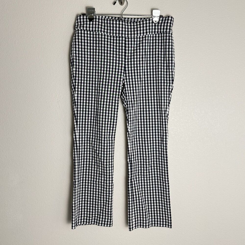 J McLaughlin Pants Womens 12 Blue Gingham Check Twill Pull On Ankle Slim Stretch